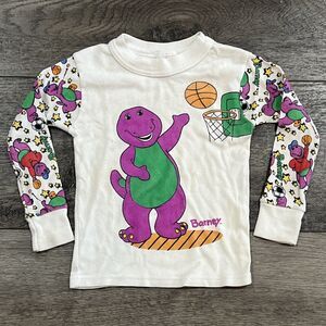 Vintage 90s 1997 Barney Basketball Sports Long Sleeve T-Shirt AOP Sleeve Kids 4T